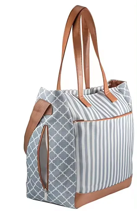 Stylish Waterproof Canvas Customized Diaper Handbag Nappy Bag Travel PU Leather Baby Tote Bag for Women