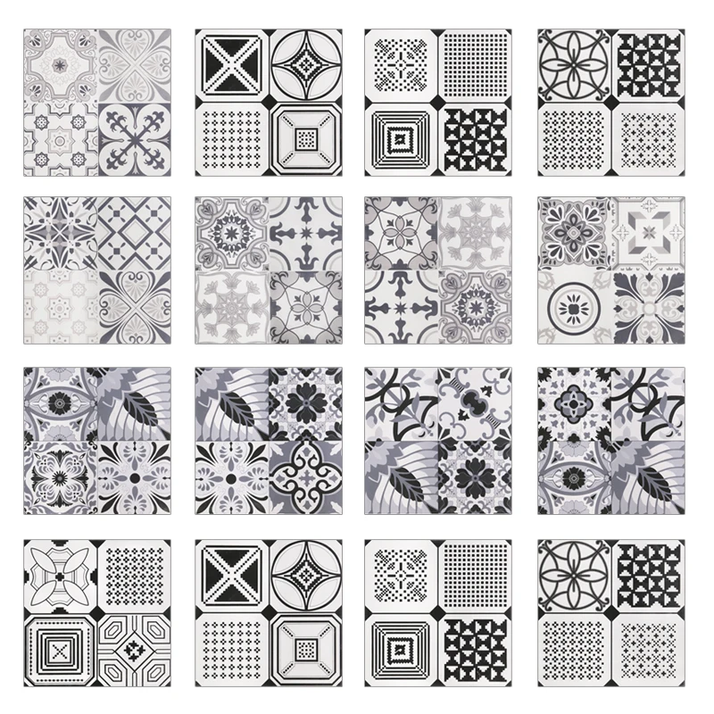 Classic Moroccan Design Ancient Pattern Black Mix White Ceramic 300*300 mm Handmade Art Porcelain Tiles For Balcony