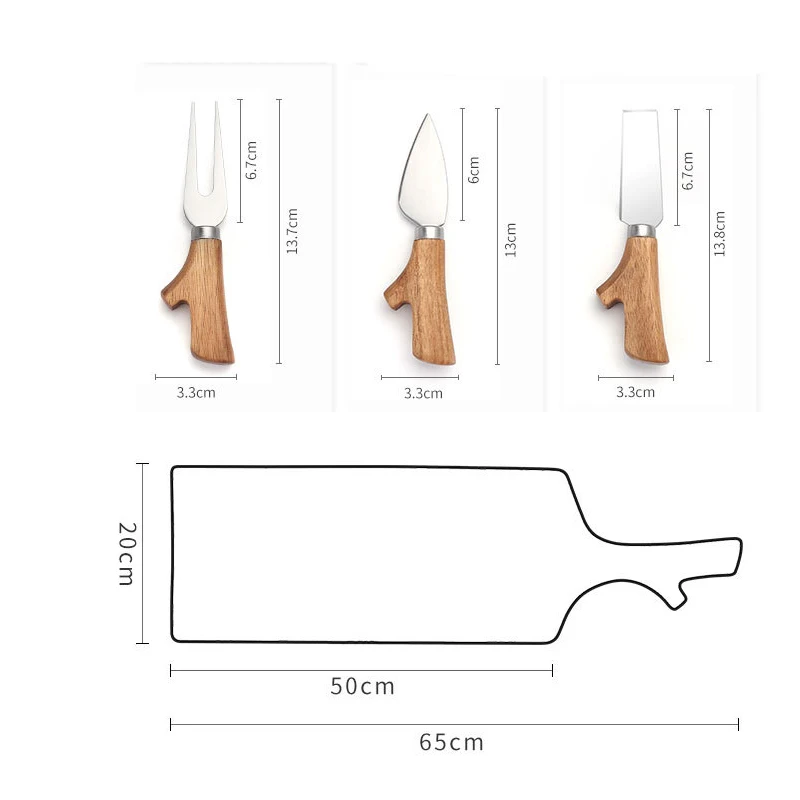 Acacia Wood Cutting Board Wooden Kitchen Chopping Boards for Cheese Bread Vegetables Wood serving Cheese Board with 3 Knife Set