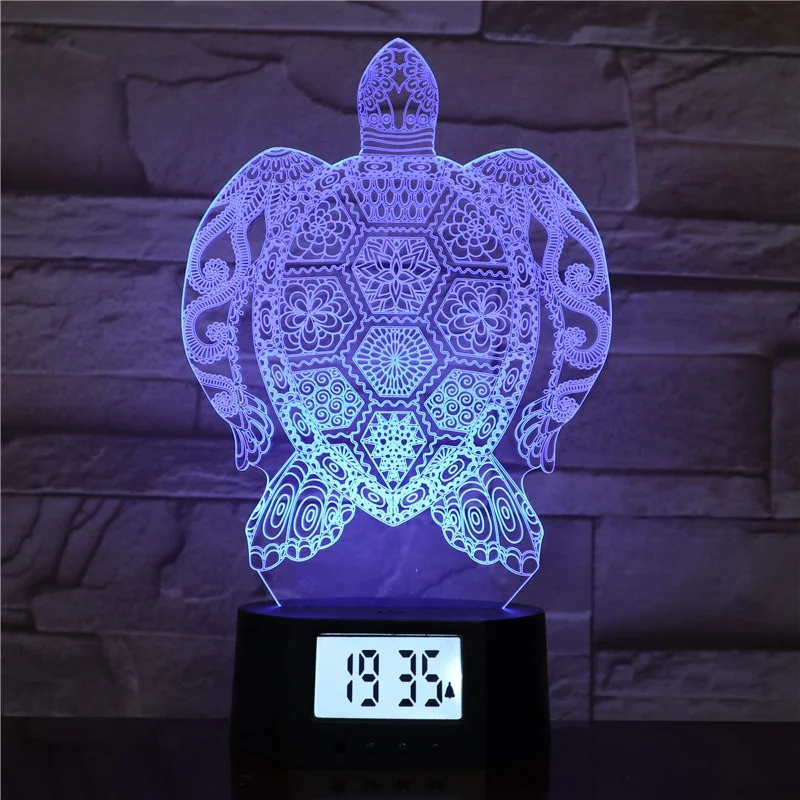 
KS 3D-760 Sea turtle shape 3D led light night alarm clock table lamp for festival gift 