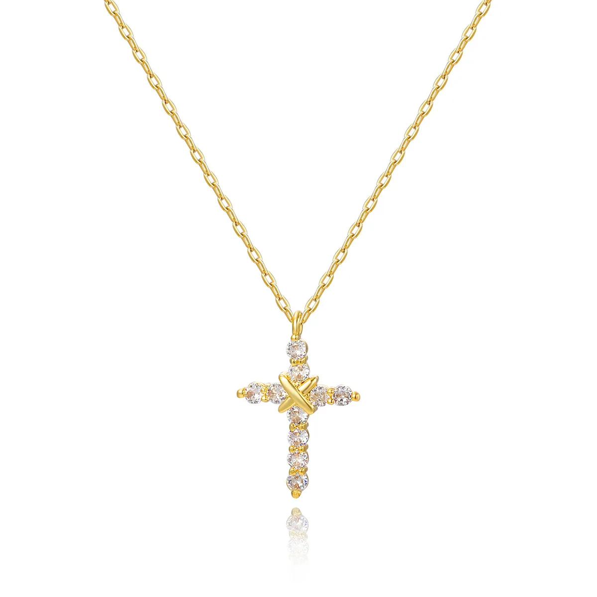 14K Gold Plated Cubic Zirconia Cross Necklace for Women Cross Pendant Necklace