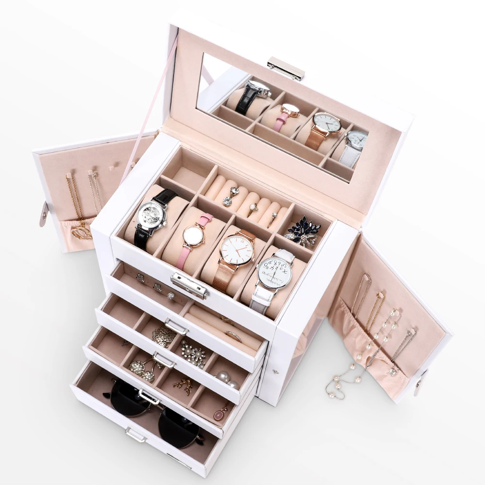 Youbei jewellery case with five compartments layers and side flaps box custom logo printed jewelry boxes