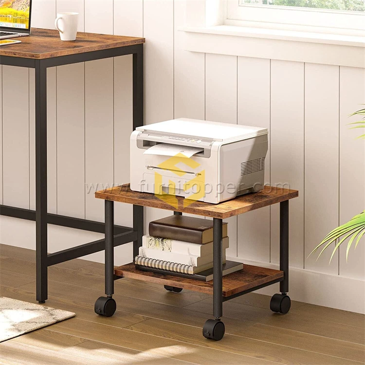 Vintage American Industrial Two-Tier Printer Table Rolling Cart Home Side Table with Storage Shelf Sofa Table