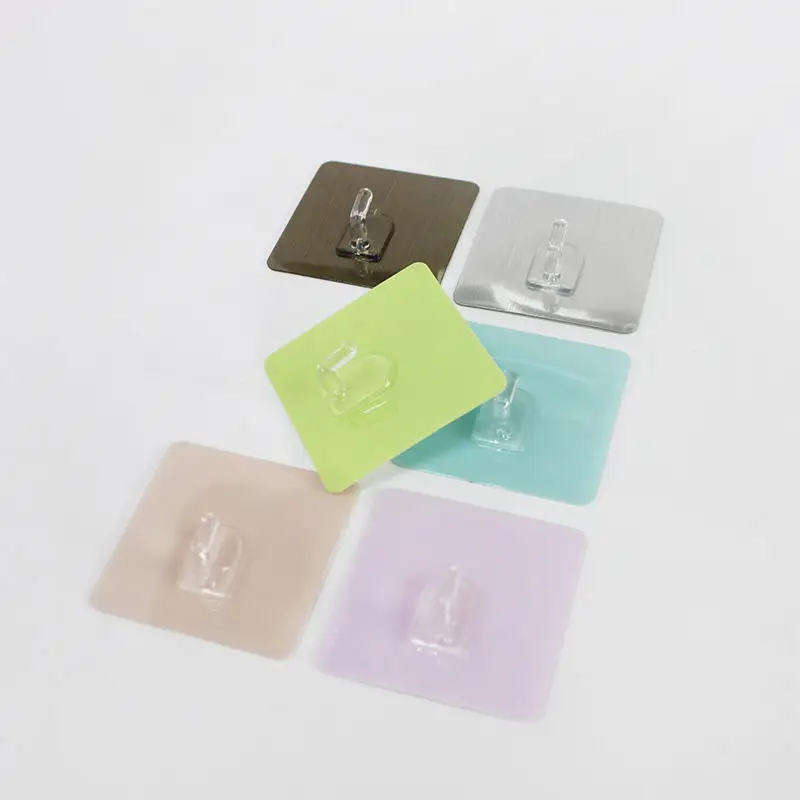 Prodigy 3D043 Adhesive Hooks Heavy Duty Wall Hooks Clear Plastic Sticky Hanging Hook For Kitchen Bathroom Office Use