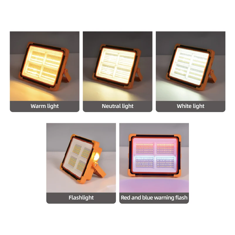 Hot Selling Solar Emergency Flood Lamp 300w 20000mah Outdoor Portable Led Work Lights 5000lm Solar Panel Rechargeable Solar Camp