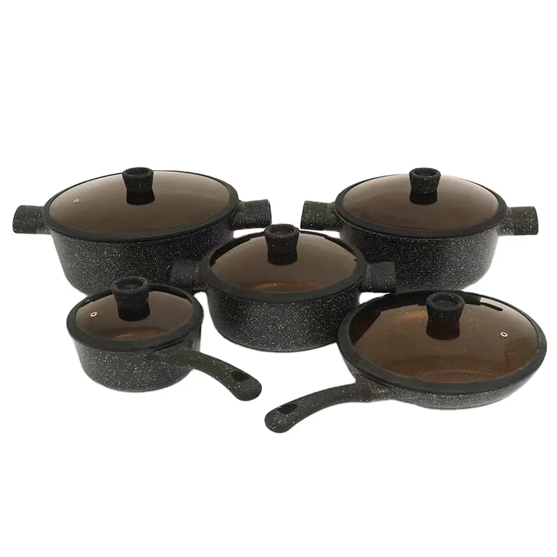 10PCS Cheap Price Wholesale Best Price Non Stick Pan Granite Aluminum Cook Pot Cookware Sets for sale