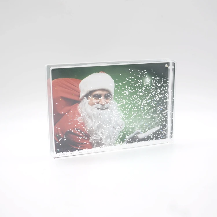 Glitter Picture Frame 4x6 Liquid Best Friends Acrylic Floating Water Globe Photo Frame Cute Family Couple Gift (Snow)
