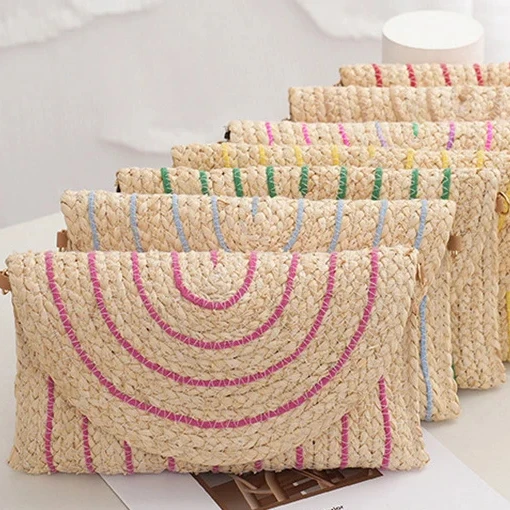 Straw Shoulder Clutch Women Hand-woven Summer Beach Envelope Hand Woven Clutch