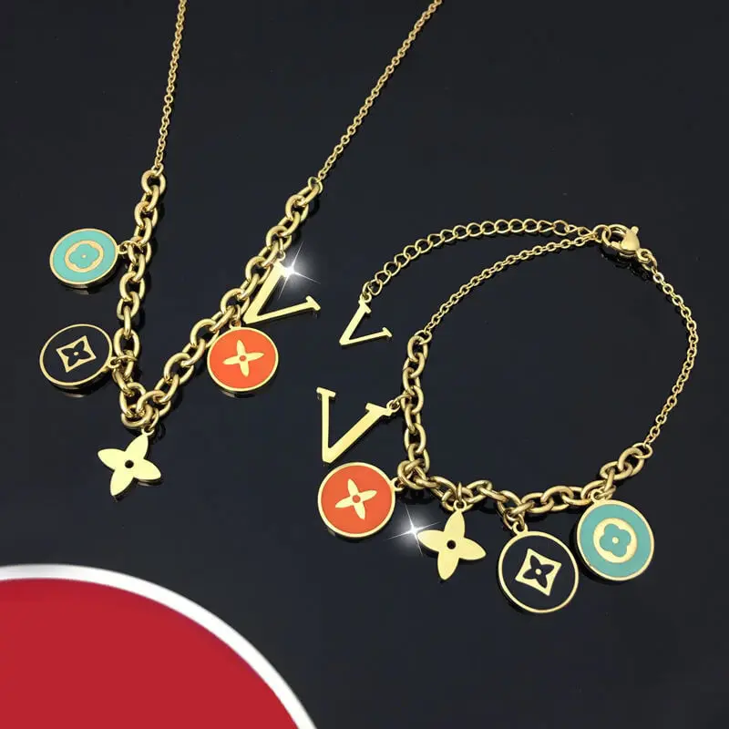  Fashion Luxury Branded Designer Necklace Bracelet Four Leaf Clover Smiling Face Stainless Steel for Women