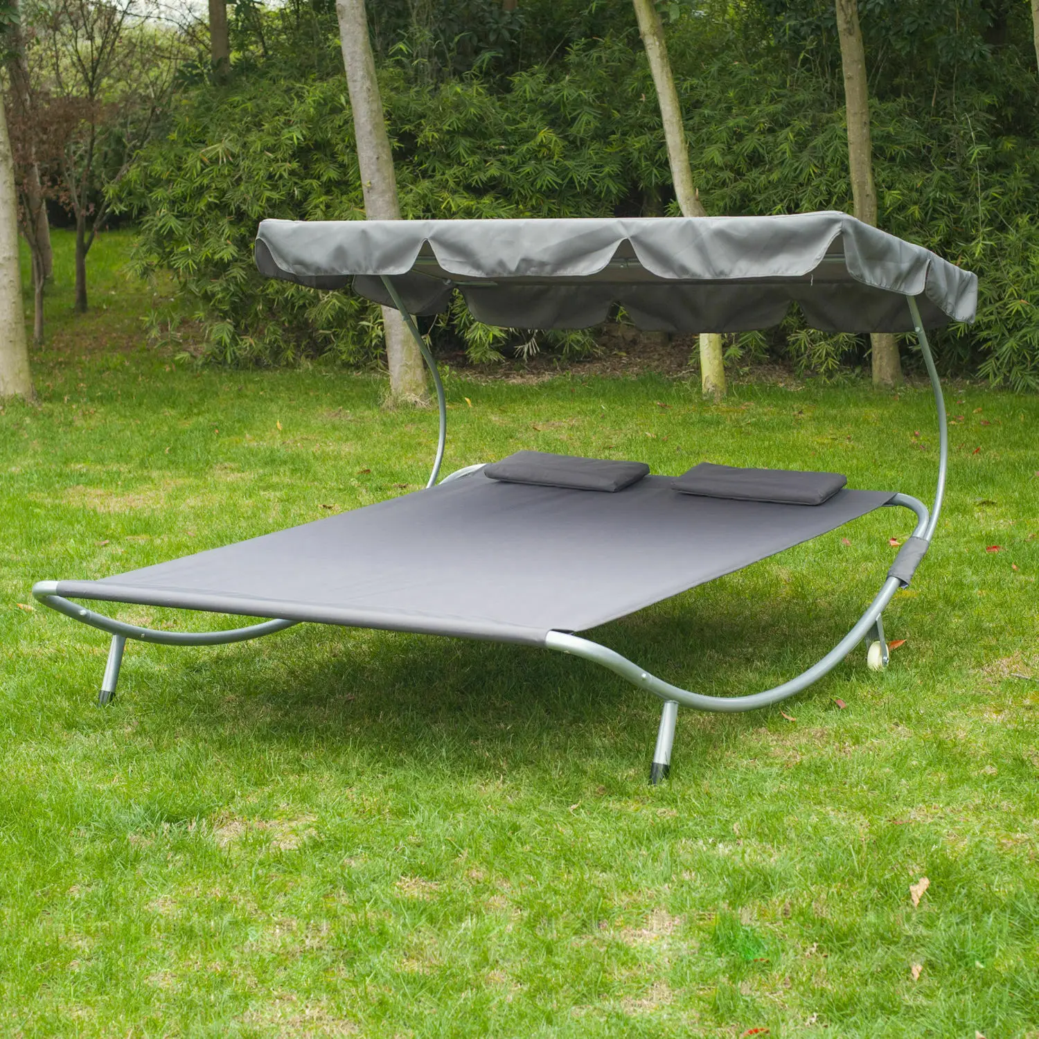 Out sunny Double Hammock Outdoor Garden Frame Swing Sun Lounger Beds with Canopy