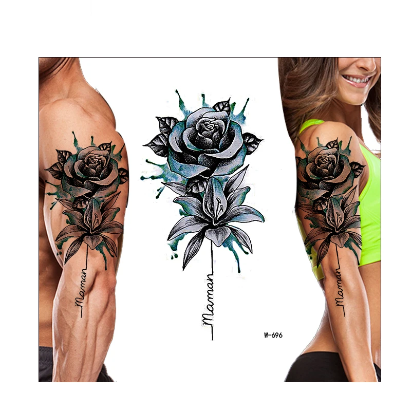 
Amazon Large Arm Sleeve Tattoo Waterproof Temporary Tattoo Sticker Rose Women Men Girl Full Flower Body Art Tatoo 