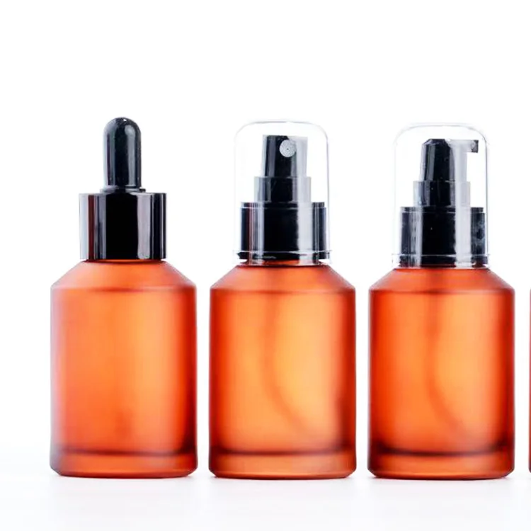 Cosmetic Serum 30ml 60ml Matte Black Green Dropper Bottle Slant Shoulder Glass Hair Essential Oil Bottle with Spray Pump