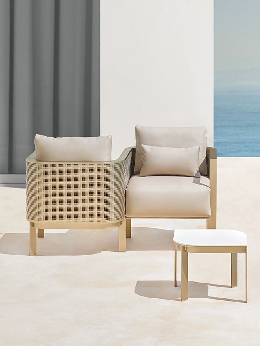 High End  Customized Villa Hotel Stainless Steel Sofa Set Garden Outdoor Dining Table Chair Set