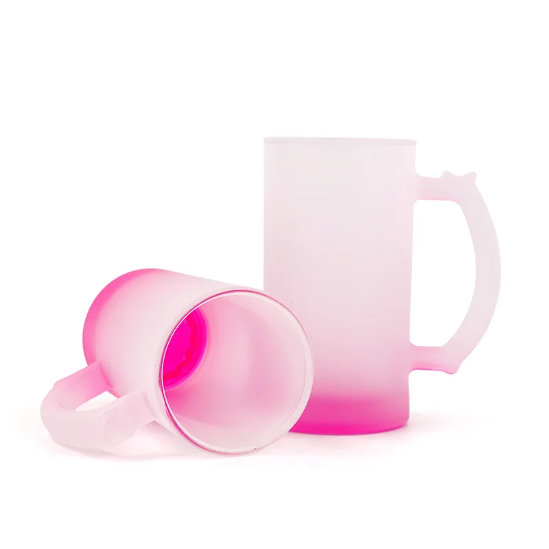 Multicolor DIY blank sublimation Crystal frosted 16oz Glass Beer Mug with handle for White Sublimation Transfer
