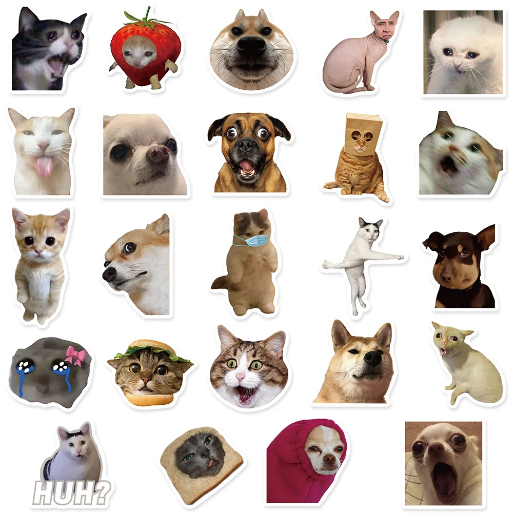 50Pcs Popular Funny Internet Memes Graffiti Stickers For Luggage Laptop Decor Cute Cat Dog Head Sticker