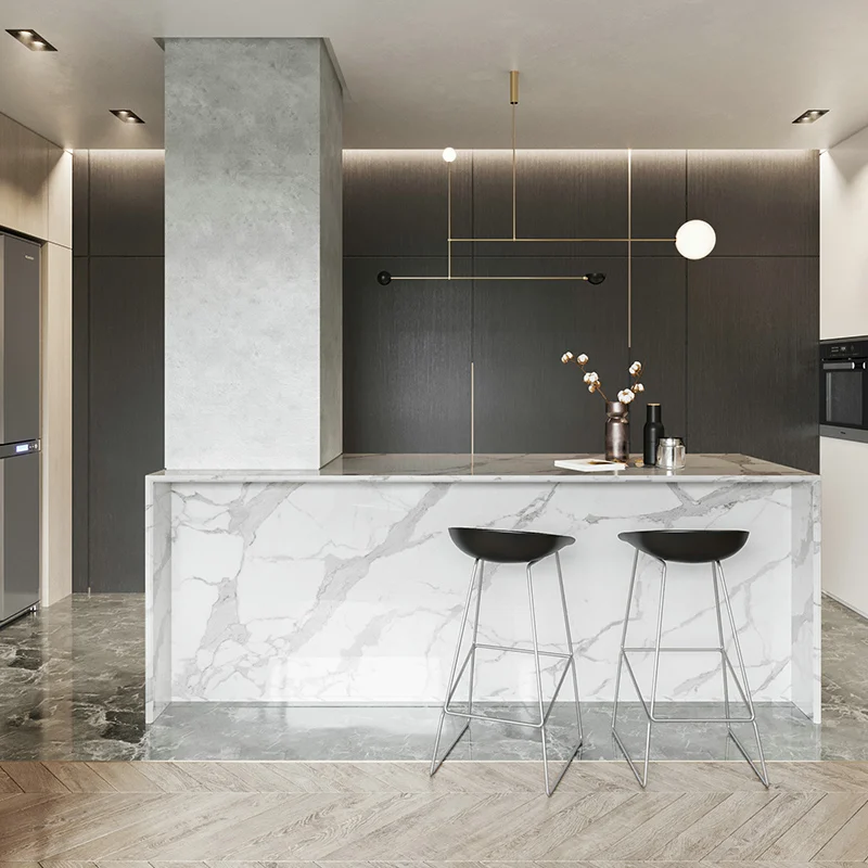 White Matt Modular kitchen with island Peninsula