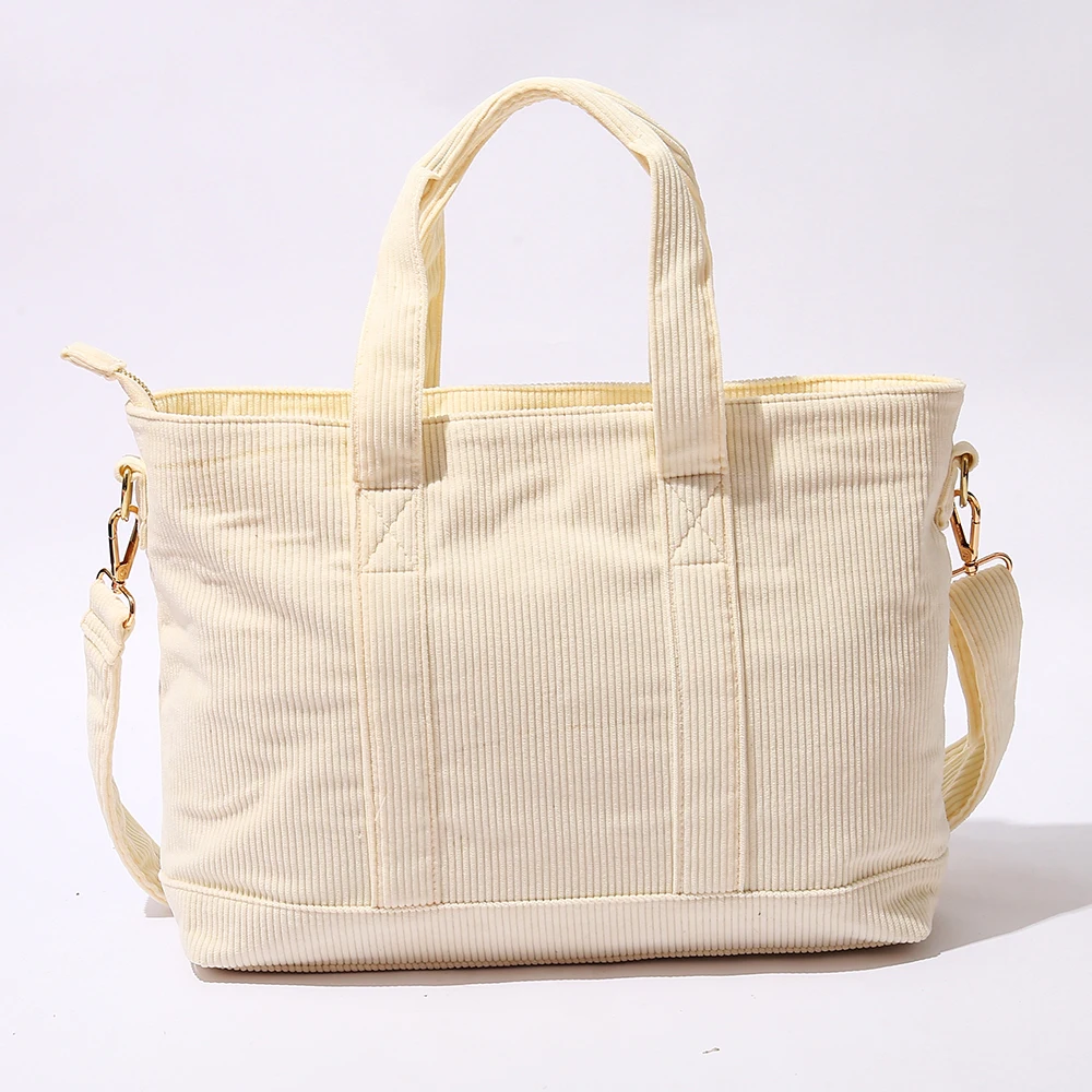 Large Capacity Travel Sports Daily Use Long Adjustable Straps Corduroy Handbags Woman Handbags Ladies Tote Bag Corduroy Tote Bag