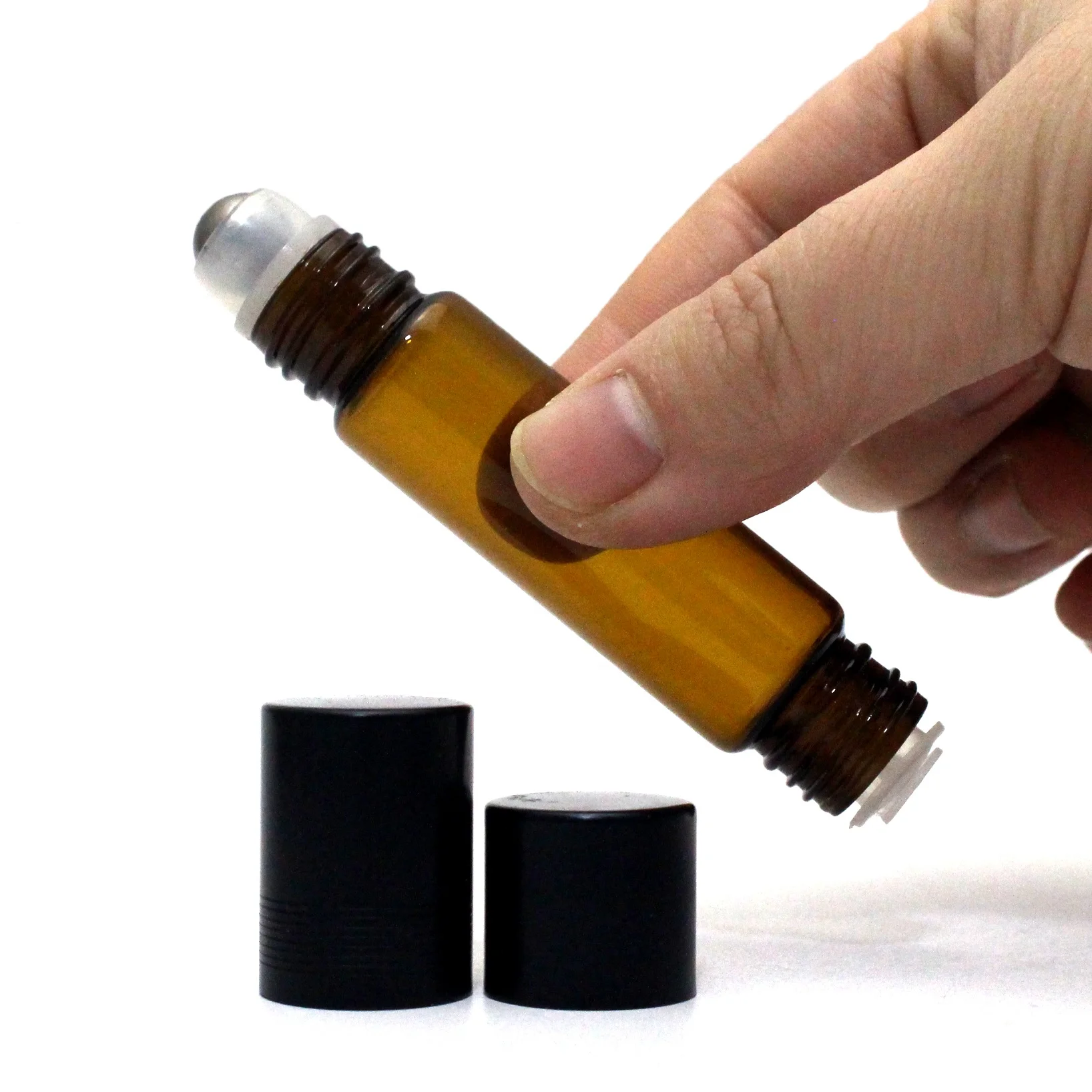 Accept customized printing 10ml amber clear essential oil refillable glass roll on flask plug double ended roller ball bottle