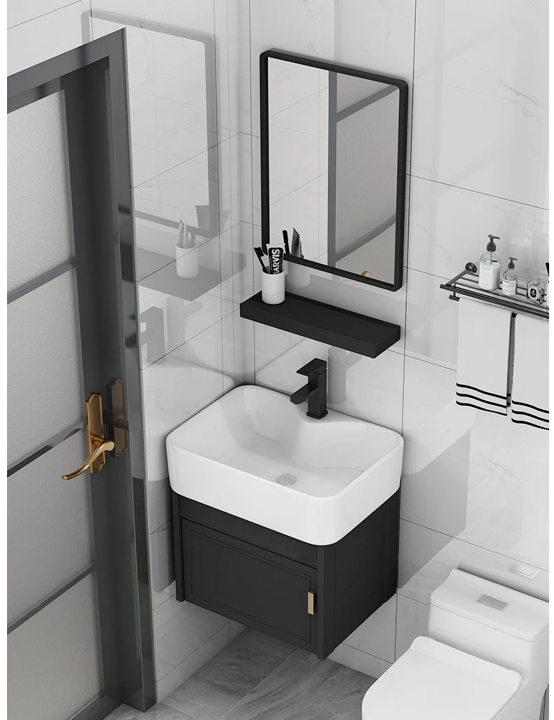 Modern Wall Cabinet Bathroom Sink Customized Style Mirrored Cabinets with Sink Bathroom Vanity Set Cabinet Soft Black Waterproof
