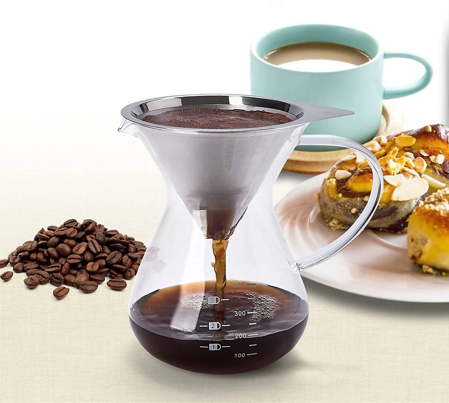 Reusable pour over coffee maker clear glass carafe coffee dripper brewer pot