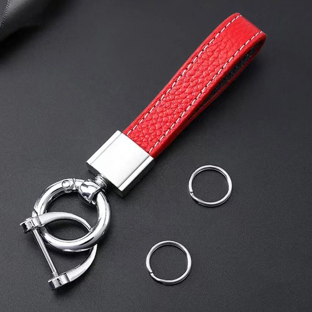 Red Braided Premium Leather Key Fob for Car Keys 360 Degree Rotating Holder Custom Logo Engraved Micro Leather Keychains