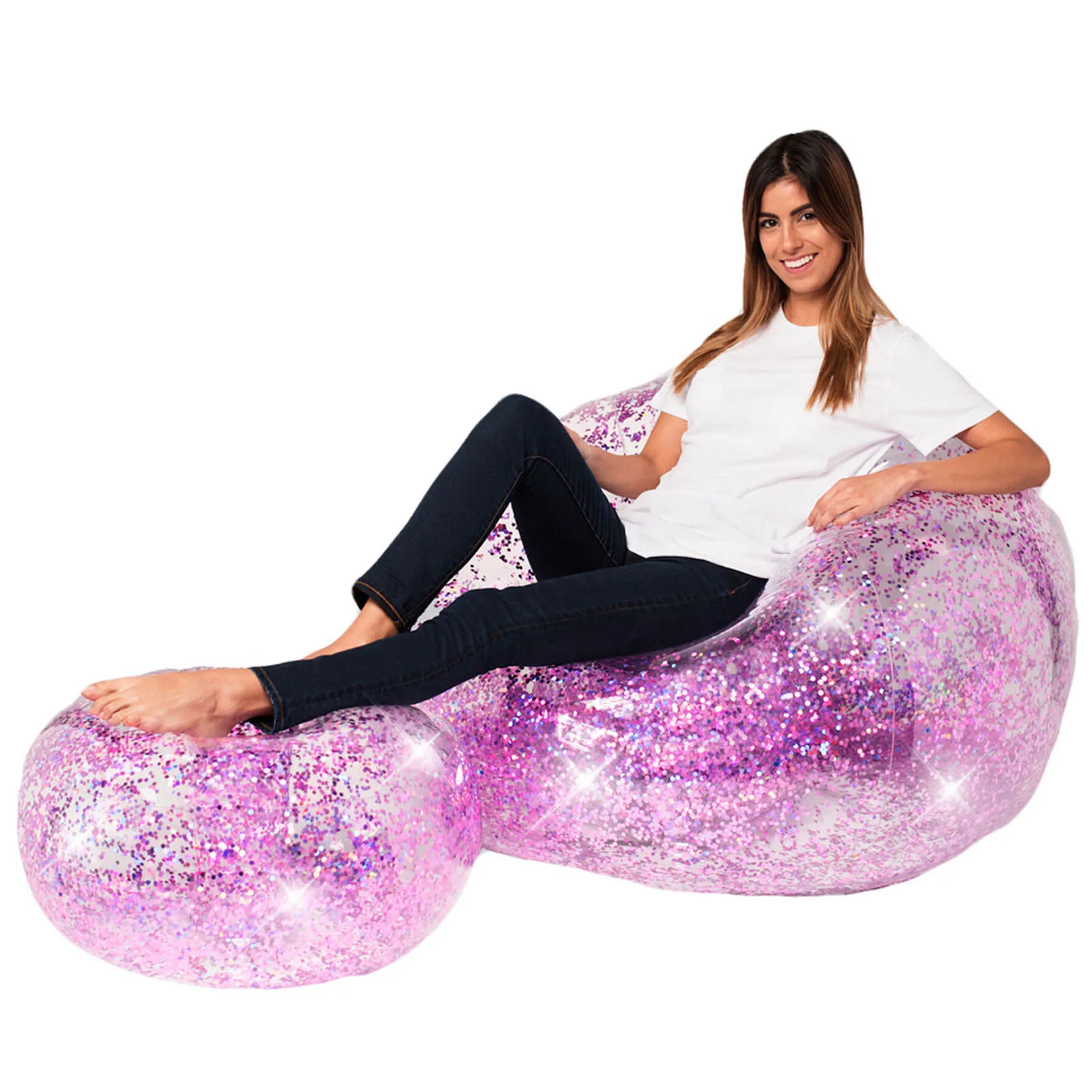 Inflatable Glitter Chair Ottoman for Kids Rooms Dorm Room Living Room Parties