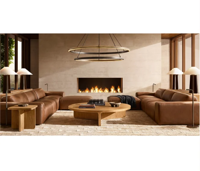 Living Furniture Home Room Wood Frame L-Sectional Leather Sofa
