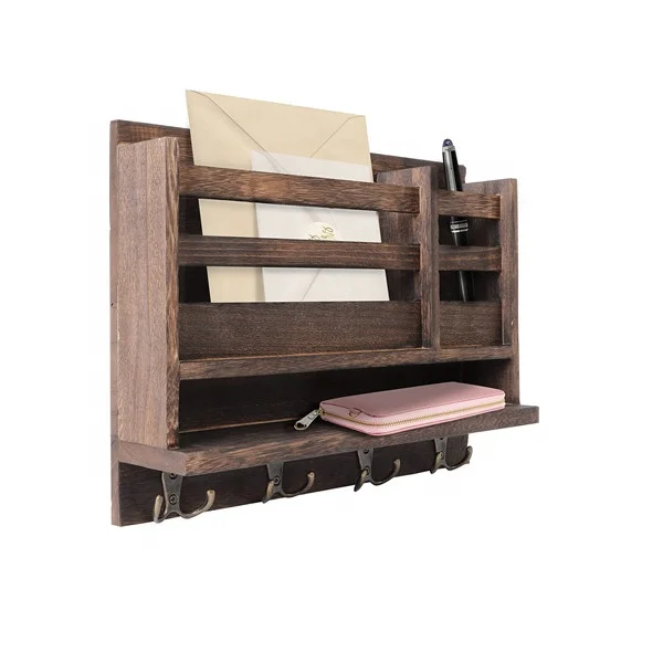 Paulownia Wood Key Holder for Wall Mail Holder for Wall Shelf Organizer, Magazine Holder Home Entryway Decor