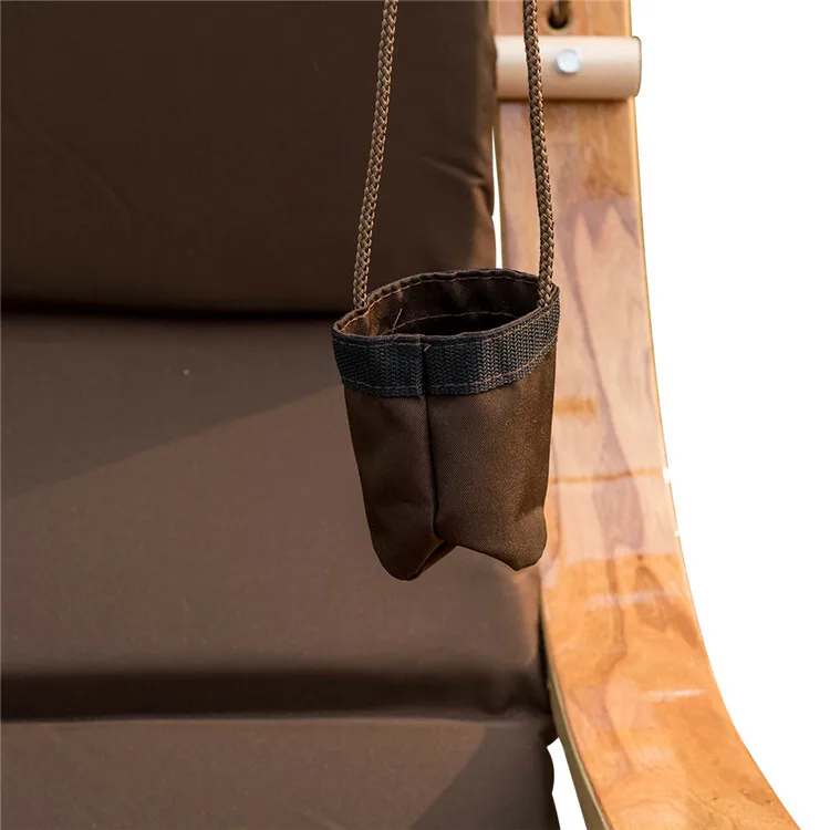 Danlong Patio Garden Outdoor Hanging Hammock Lounger Chair with Cup Holder, Wood Stick