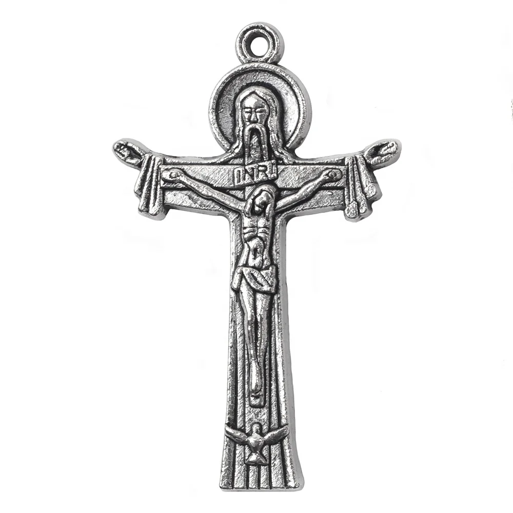Religious Catholic 40x25mm Rosary Cross Silver Alloy Medal Jesus Crucifix Pendant