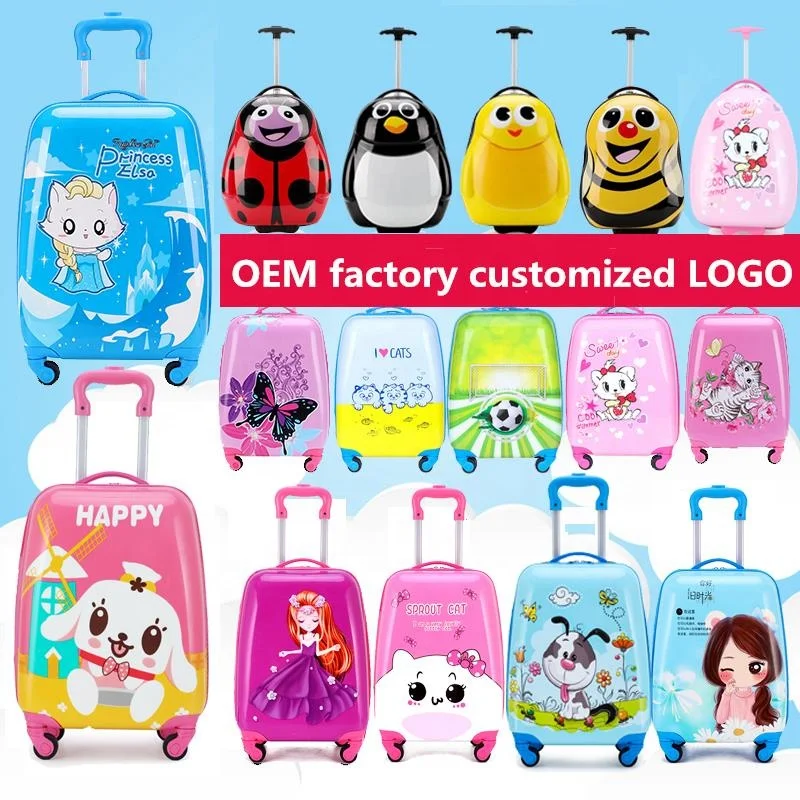 Custom Children Printing Hard Shell Abs Pc 3D children carry on travel bags trolley suitcase luggage sets for kids