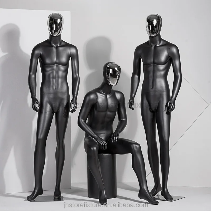 silver head matte black mannequin for man clothing store male full body models man sport clothes dummy display