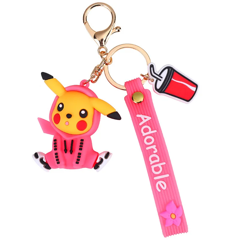 High quality silicone 3D Cute anime key chains Pikachu Japan KeyRing llaveros