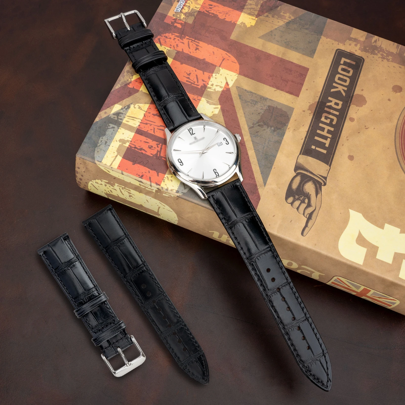 Heqi Custom Luxury Cowhide Leather Watch Strap Bamboo Crocodiler Pattern 20mm & 22mm Watch Accessories