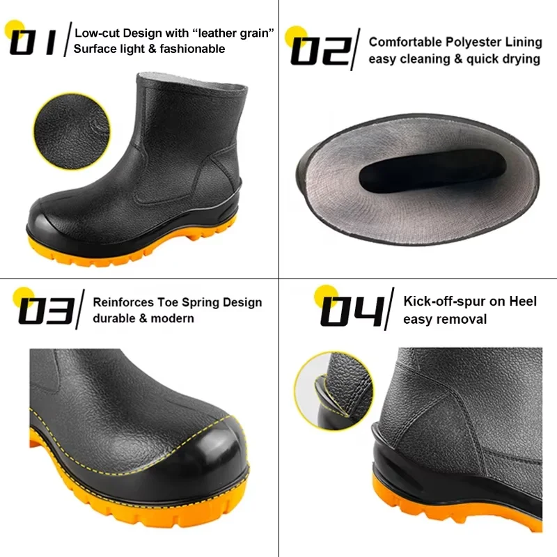 18CM New Style Lightweight Toe Cap Rain Shoes Industrial Oil Resistant Steel Toe Steel Midsole PVC Safety Ankle Rubber Boots
