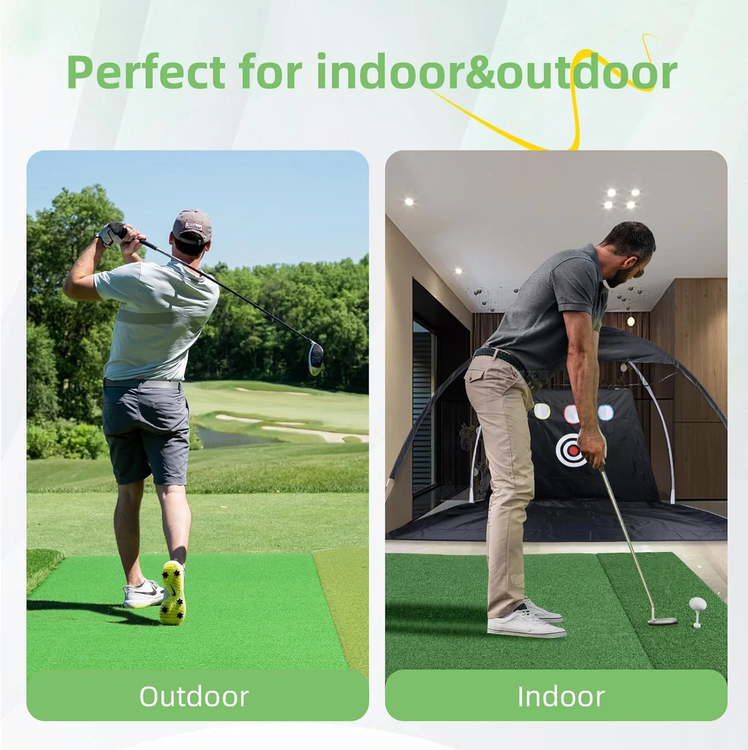 5 * 4ft Thickened Golf Practice Mat with 4 Turfs Inserted Replaceable,for Indoor Outdoor Swing,Driving,Chipping Training