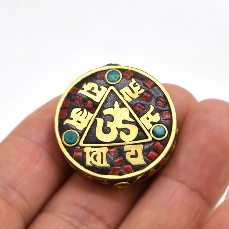 TZ-A05 Nepal Handmade Tibetan Amulet Colorful Clay Round Brass Buddhism DIY Beads To Make Jewelry Bracelets Six-Word Mantra OM