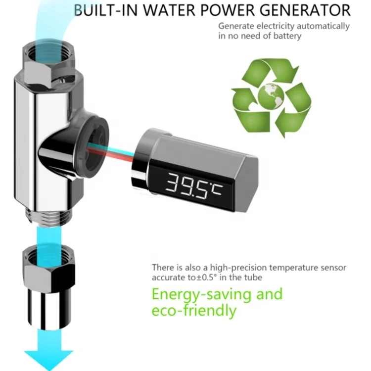 
KH-TH049 LED Digital Display Battery Free Home Bath Baby Shower Water Temperture Monitor Hot Water Thermometer 