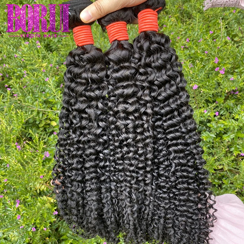 
Borui virgin peruvian spanish curl brown human hair bundles 