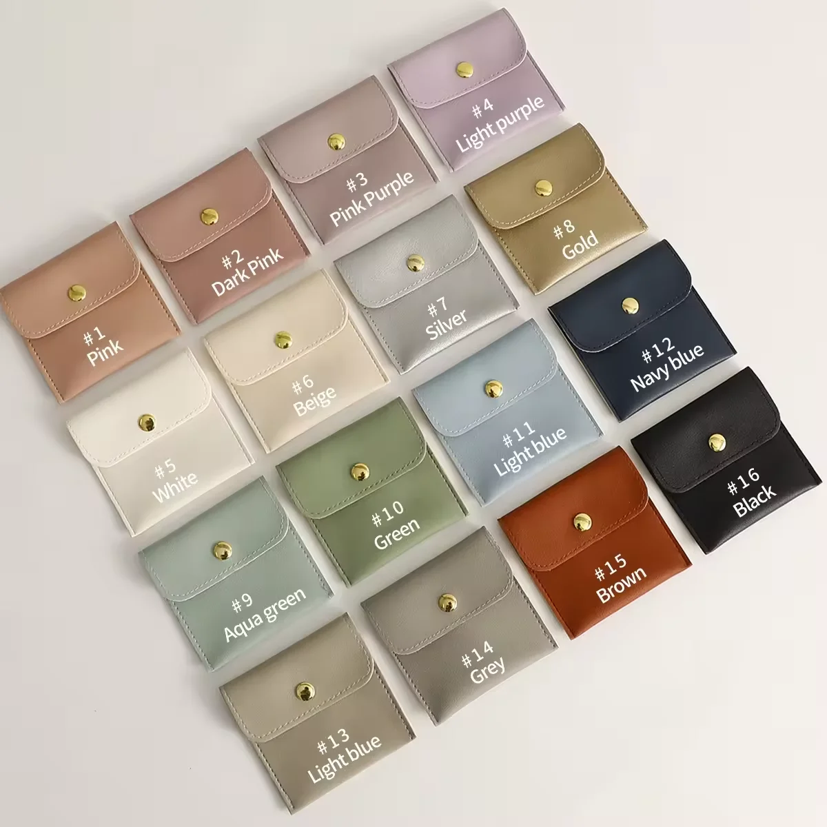 Custom logo jewelry gift packaging pouches PU 8*8cm green jewelry pouch with button