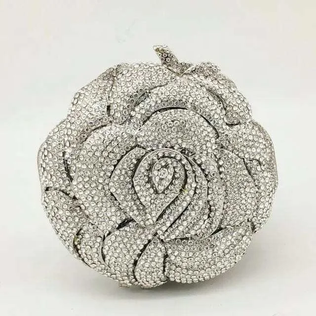 Luxury evening bags crystal hand bags ladies luxury clutch rhinestone metal purse flower clutches for women