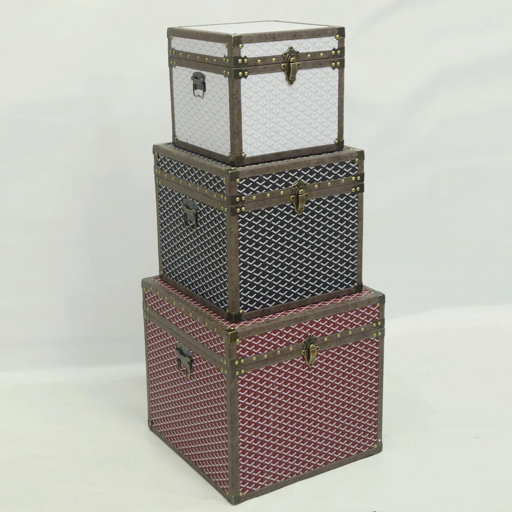 Vintage Carved Living Room Old Wood Chest Box Trunk Box