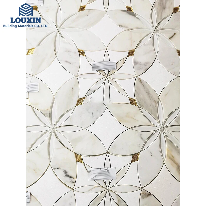 LX Natural Stone Mosaic Calacatta White Marble Decoration Tile New Design Waterjet Marble Art Mosaic Tiles For Bathroom