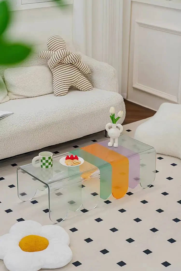 New Creative Rainbow Acrylic Coffee Table Custom Wire Cable Clips Clear With Backgammon