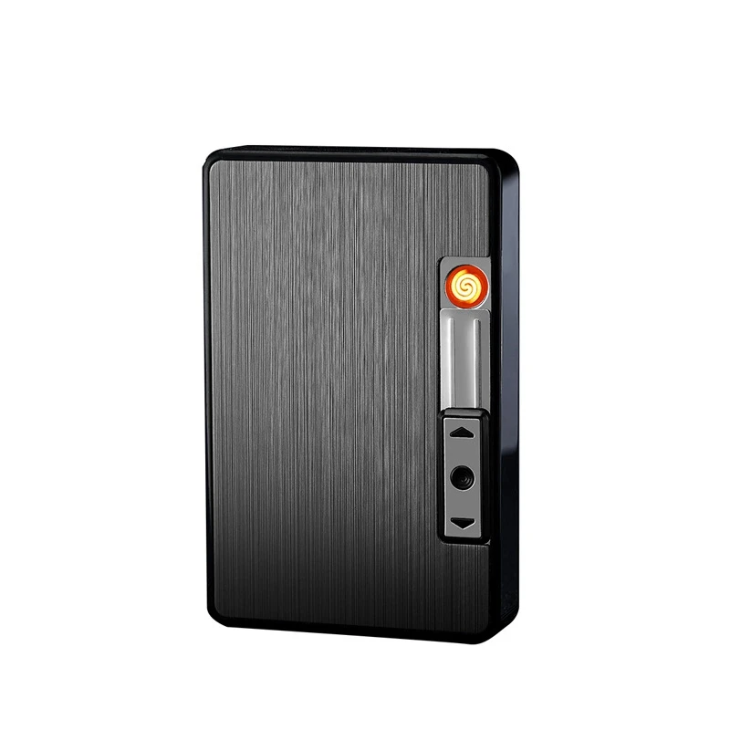 KY Customized 14pcs Cigarettes Pocket Rectangular Electric Charging Aluminium Cigarette Case with Lighter