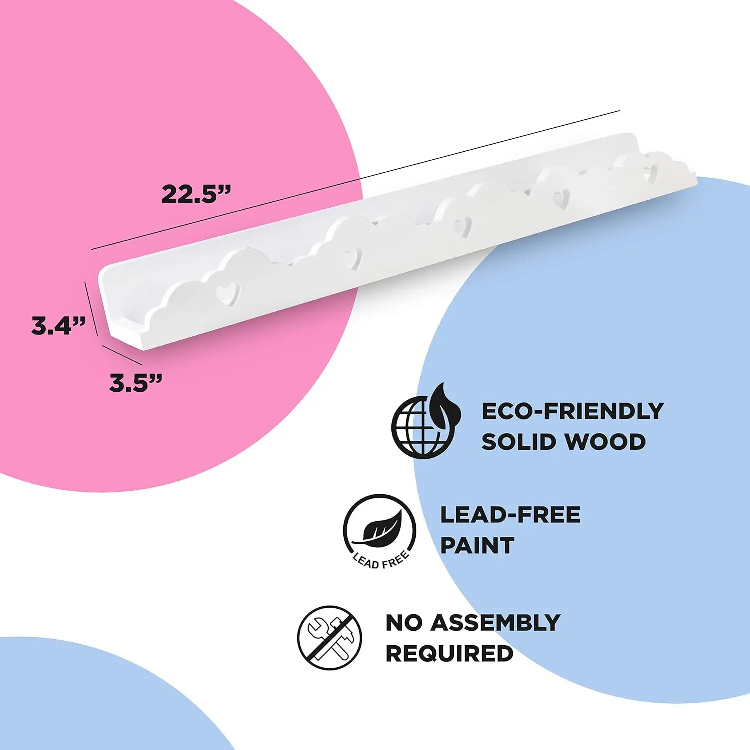 202408 White Two Shelf Set Wall Mounted Floating Shelves Book Storage Ledge Organizer Home Decor Display for Nursery Kids Room