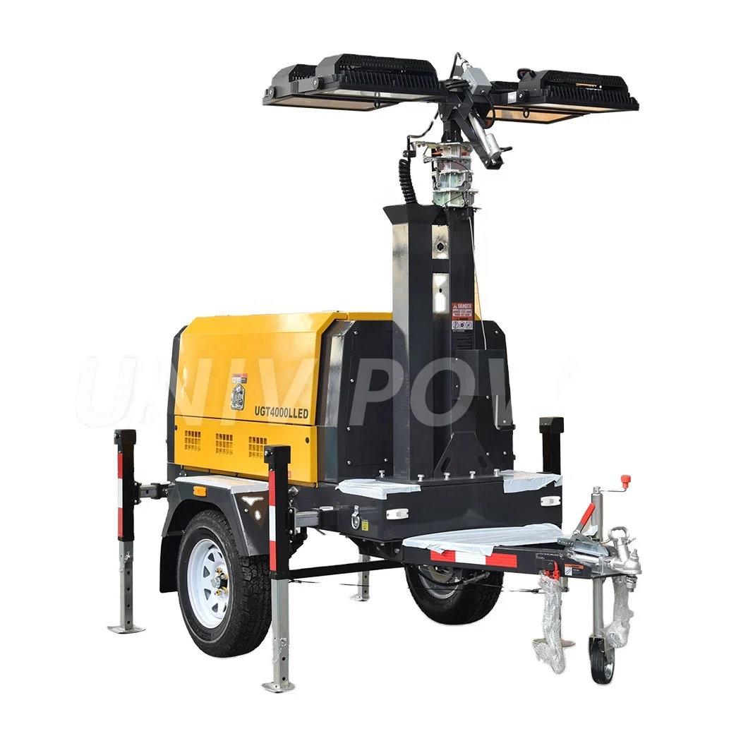 Towable diesel light tower with 10 kw generator silent type