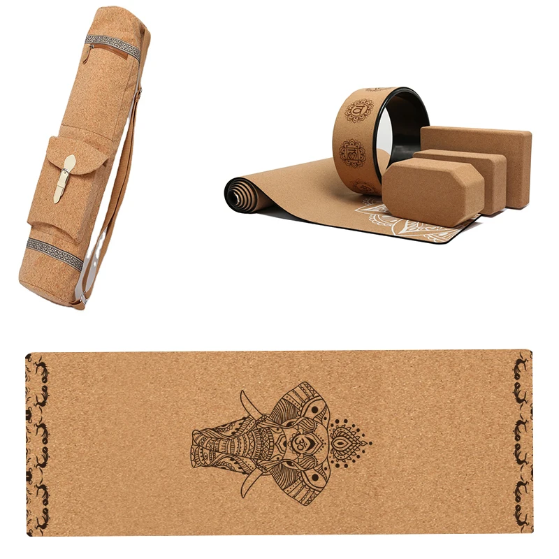 Organic natural rubber women/men/no sex nonslip cork natural yoga mat sets