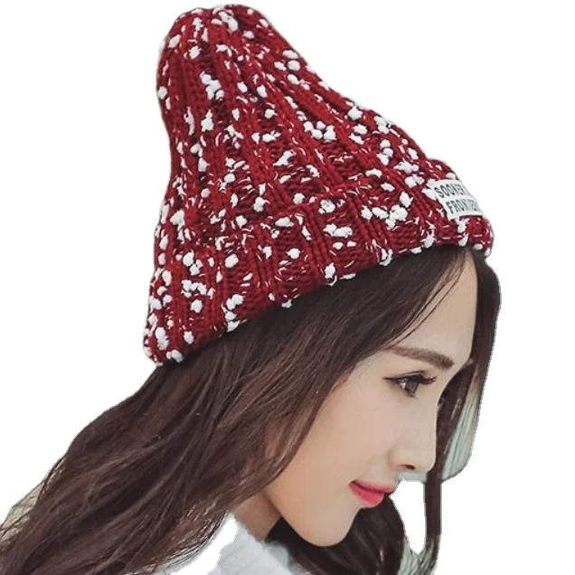 Funny dots cuff knitted beanie hat Fashion Korea style chunky knit warm winter hat