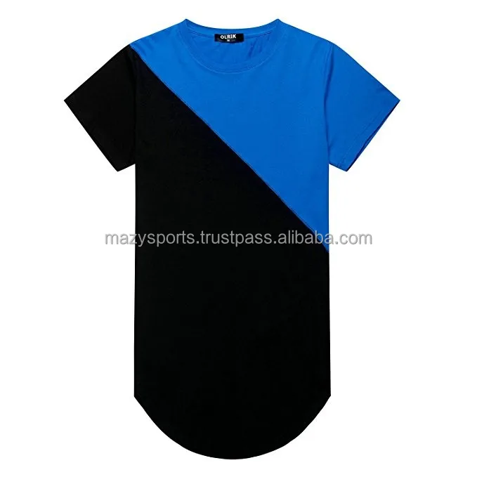 Оптовая продажа, Мужская одежда, индивидуальный дизайн одежды, Мужская футболка с круглым вырезом, чистые органические хлопковые двухцветные футболки с разрезом и принтом